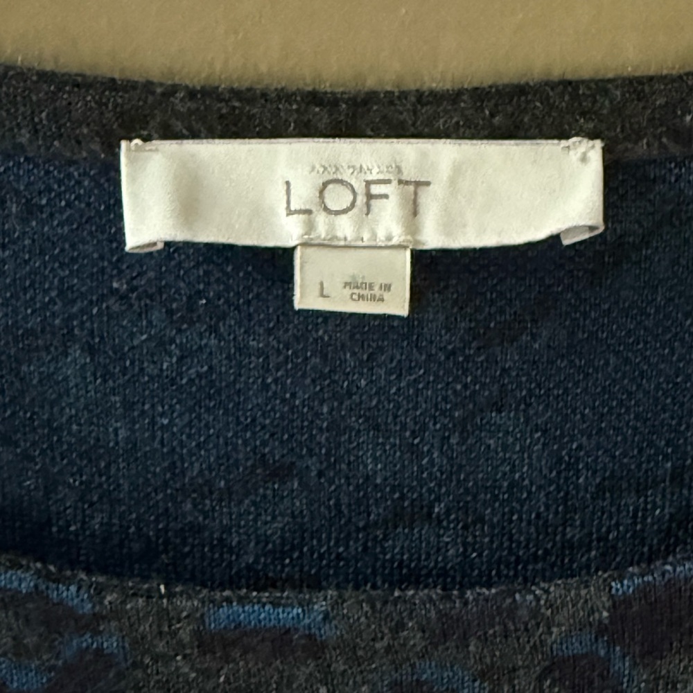 Ann Taylor LOFT Cheetah Animal Print Gray Blue 3/4 Sleeves Sweater Dress Size L - Picture 9 of 10